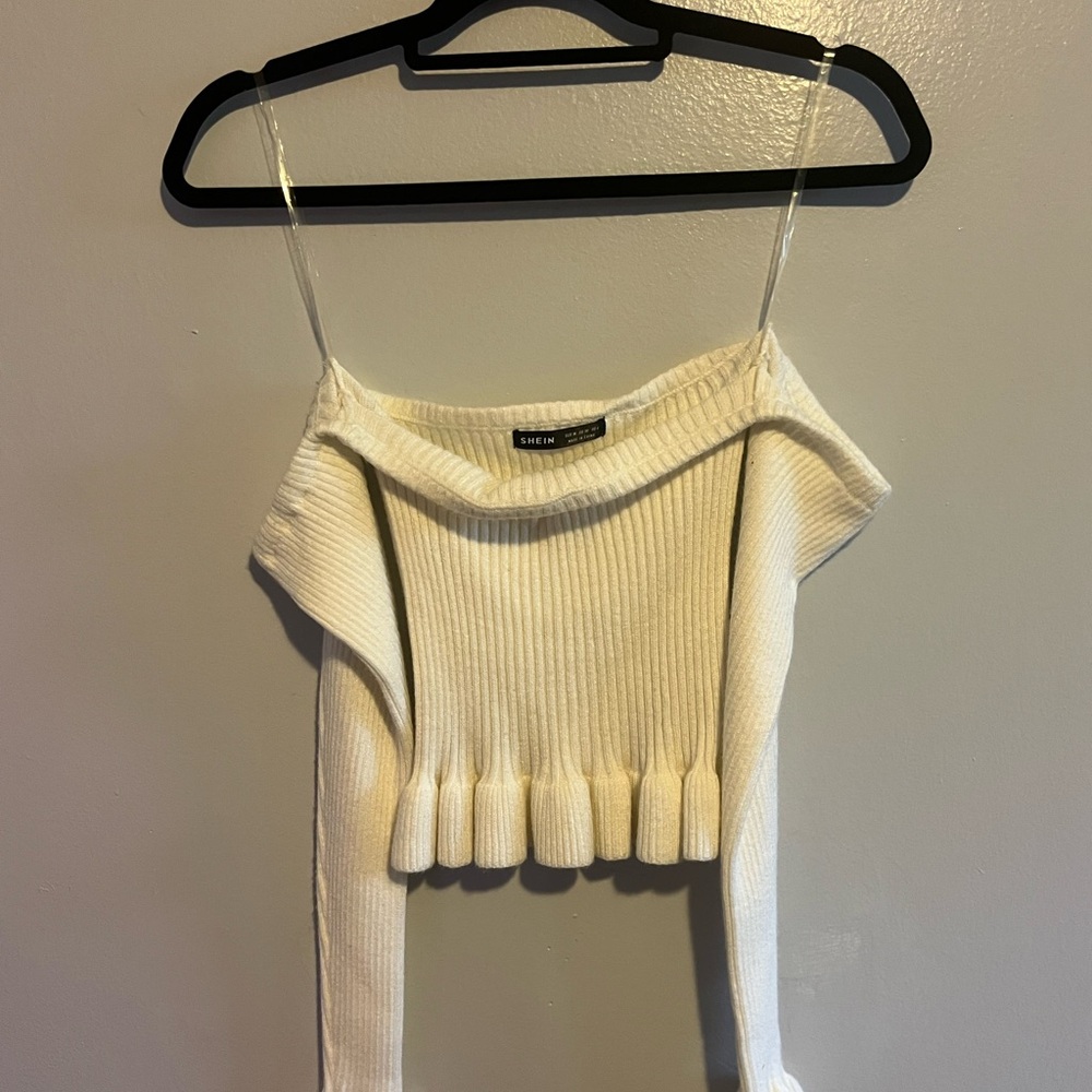 SHEIN Cream Ribbed Knit Top